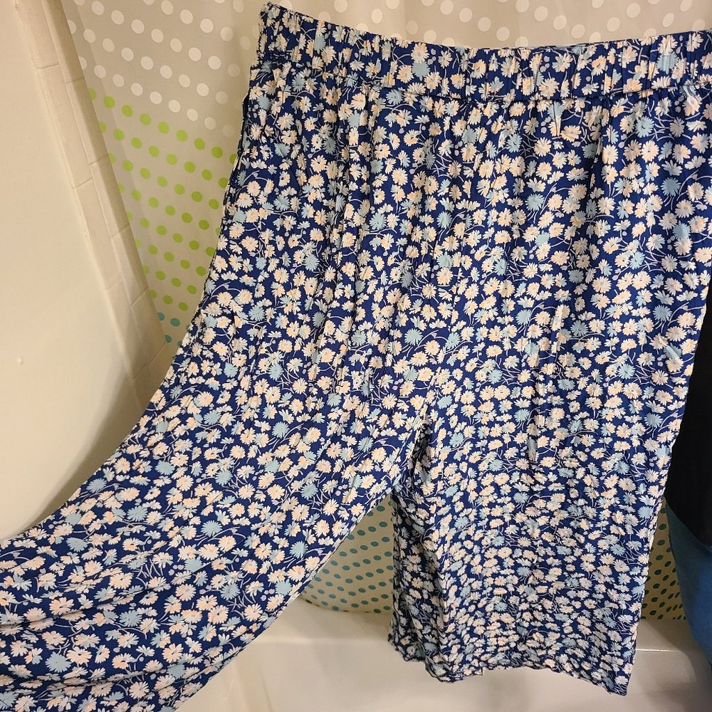 Madewell Wide Legged Floral Cropped Pants Size 3X Blue/Pink